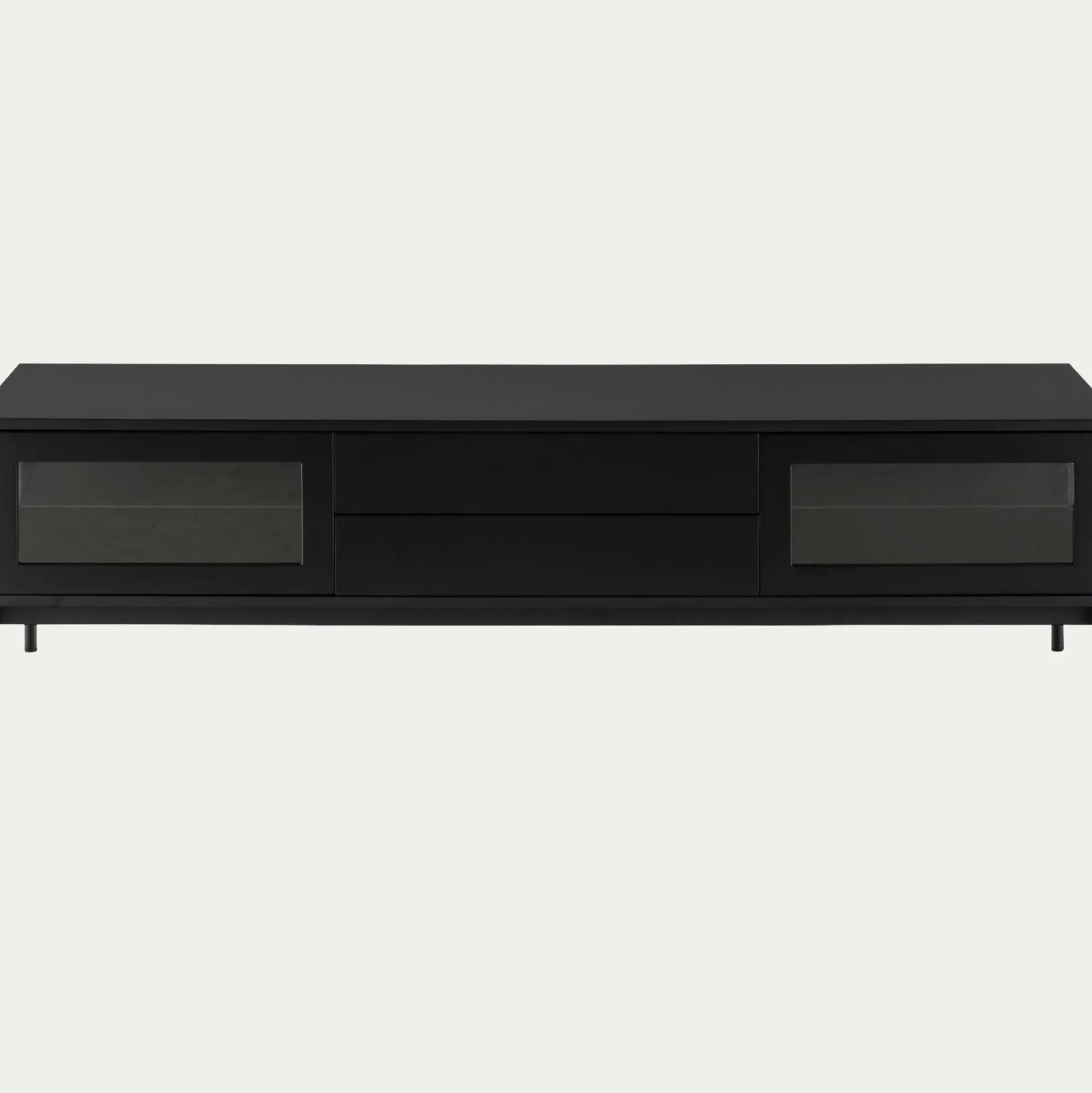 Meuble tv 4 portes en bois et verre - noir L180xl42xH51cm