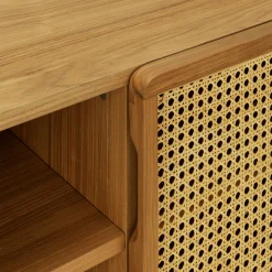 Meuble tv 2 portes en bois et cannage L160cm - bois clair