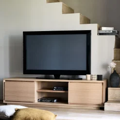 Meuble TV en bois 2 portes - bois clair