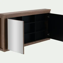 Miroir double avec rangement en pin placage eucalyptus L120xl42cm - bois foncé