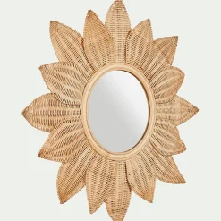 Miroir fleur en rotin - naturel d80cm