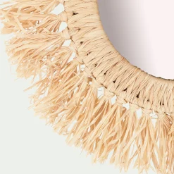 Miroir mural frange raphia D35cm - naturel
