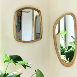 Miroir organique en bois de manguier H80cm - naturel