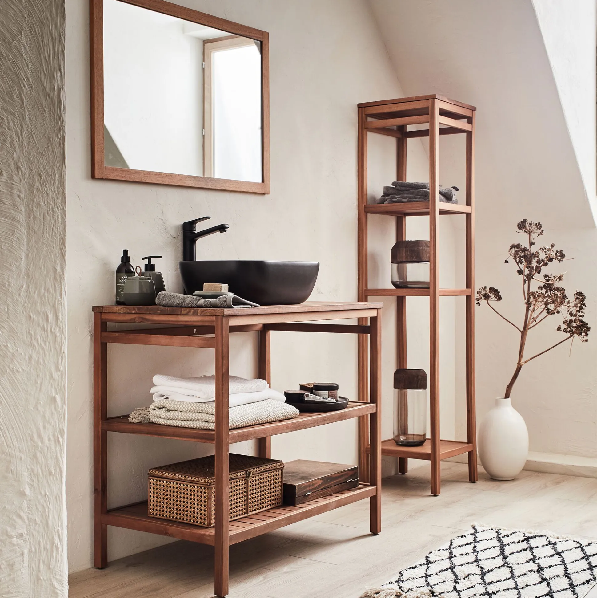 Miroir rectangulaire de salle de bain en acacia - 88cm