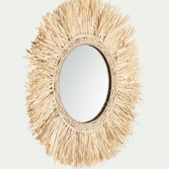 Miroir rond avec franges en raphia D65cm