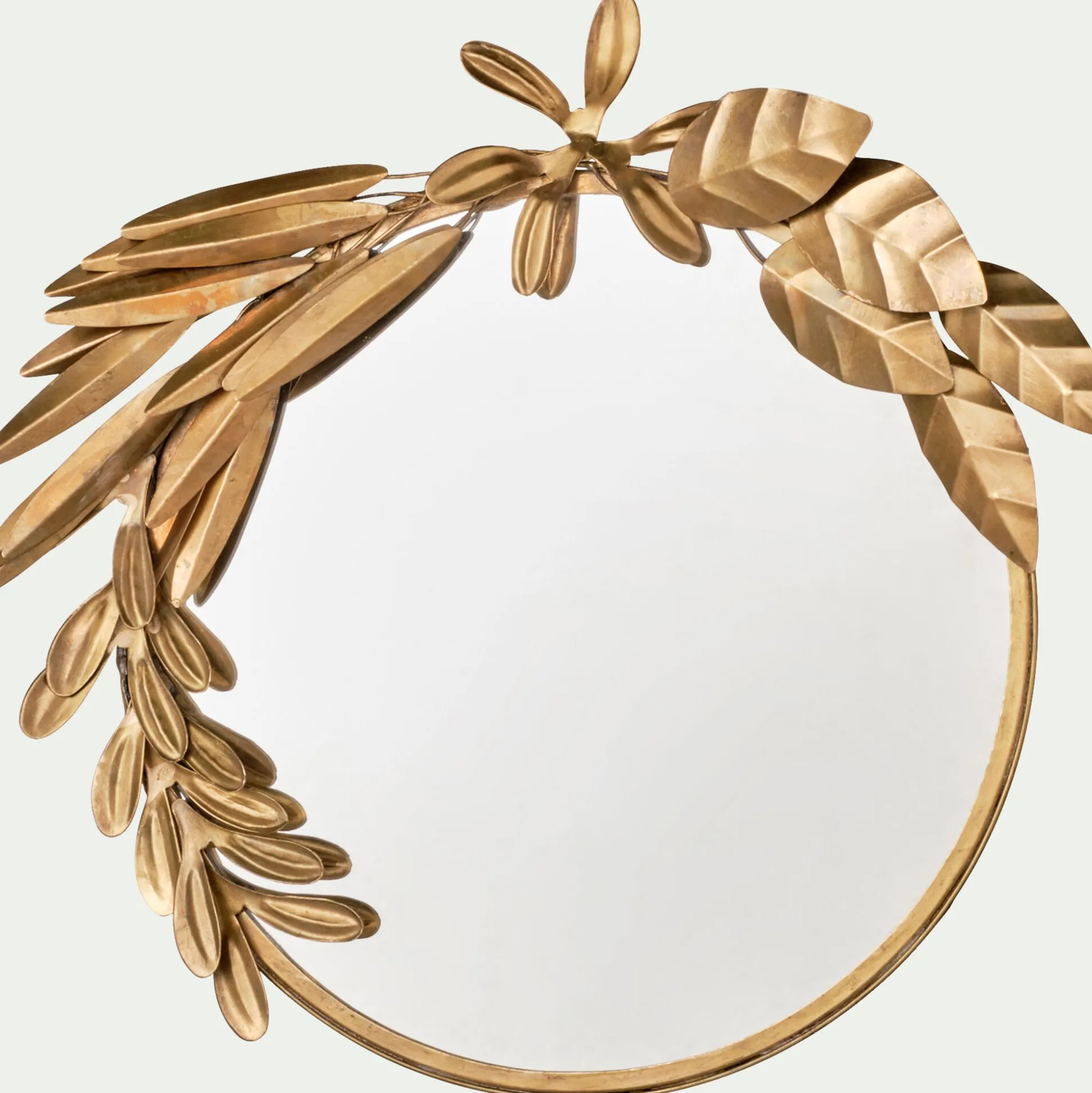 Miroir rond décoré de feuilles en laiton D27cm - doré