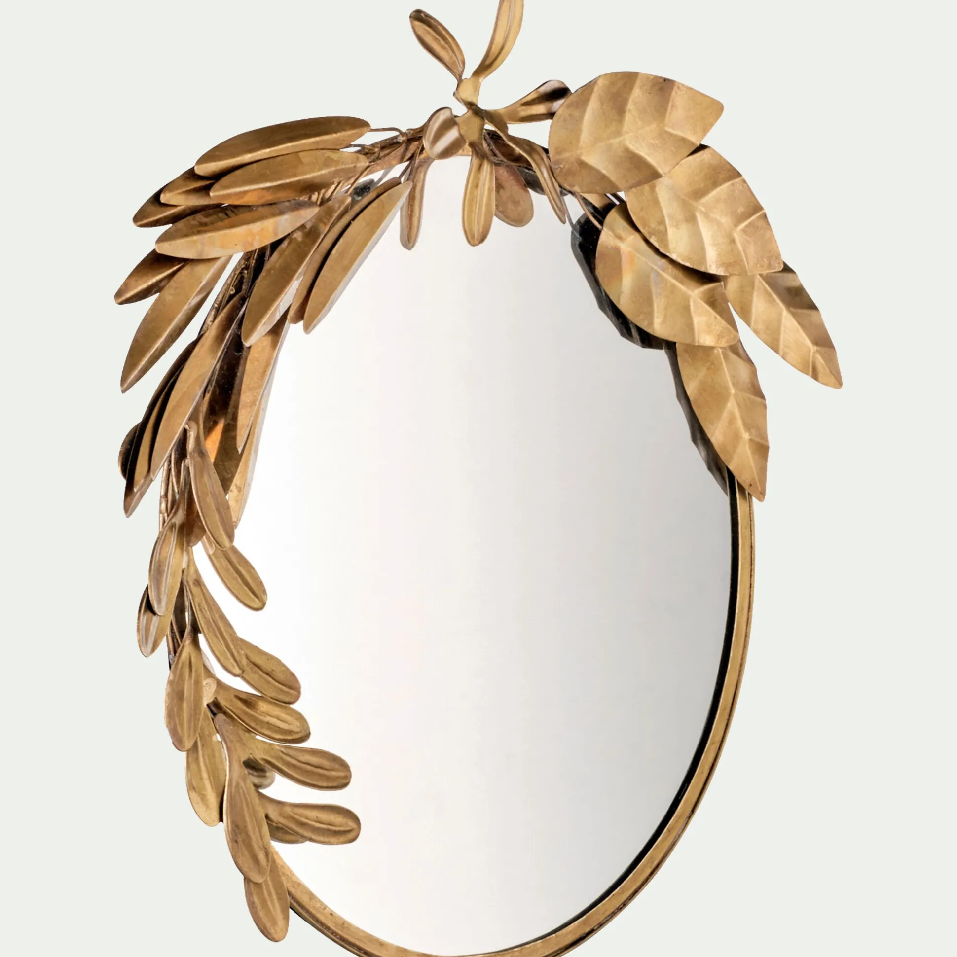 Miroir rond décoré de feuilles en laiton D27cm - doré