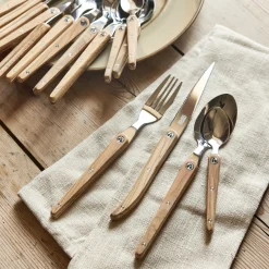 Ménagère 16 pièces en inox et bois d'olivier - naturel