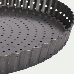 Moule à tarte perforé à fond amovible en acier 30cm - gris anthracite