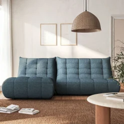 Méridienne en tissu bouclette - bleu