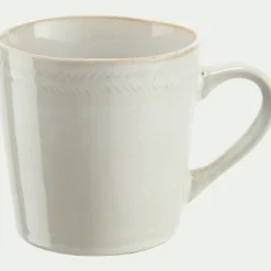 Mug en grès avec liseré beige 47cl - blanc ventoux