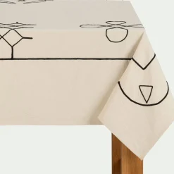 Nappe en coton brodée - écru 140x250cm