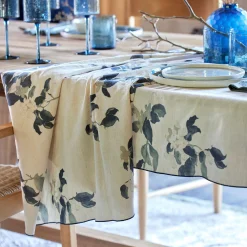 Nappe motif floral en lin et coton 150x250cm - beige