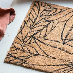 Paillasson en fibres de noix de coco et revers en vinyle à motifs laurier - naturel 80x50cm