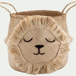 Panier déco lion en jonc de mer D40xH38cm - naturel