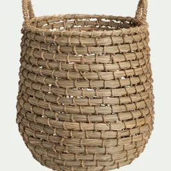 Panier déco tressé en jonc de mer H24cm - naturel