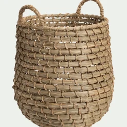 Panier déco tressé en jonc de mer H24cm - naturel