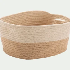 Panier de rangement bicolore en tissu H20cm - beige