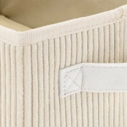 Panier de rangement en velours côtelé H12xL26xl20 cm - blanc ventoux