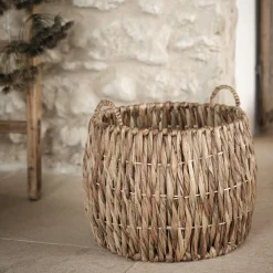 Panier rond en jonc de mer tressé H37xD45cm - naturel