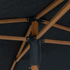 Parasol droit et sa base en aluminium effet bois 200x200cm - gris