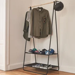 Penderie ouverte à 2 étagères en acier et en bois H171xL95cm - noir