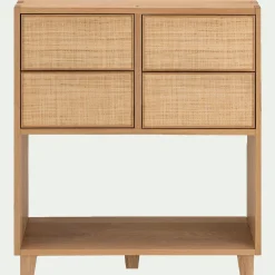 Petit buffet en bois de chêne avec 4 tiroirs en raphia - bois clair