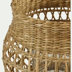 Photophore en jonc de mer H18cm - naturel