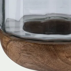 Photophore en verre et bois de manguier - transparent