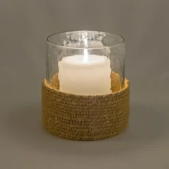 Photophore en verre et jonc de mer D11cm - naturel