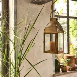 Photophore lanterne en métal H33,6cm - doré