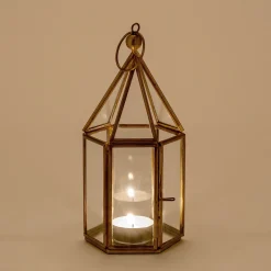 Photophore lanterne en métal H19cm - doré