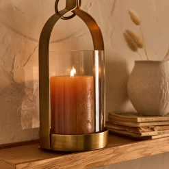 Photophore lanterne en verre et fer H25,4cm - doré