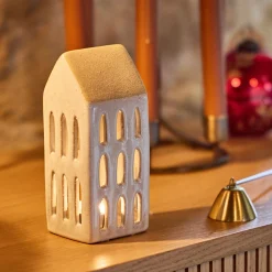 Photophore maisonnette de Noël en dolomite H15,3cm - gris