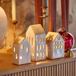 Photophore maisonnette de Noël en dolomite H15,3cm - gris