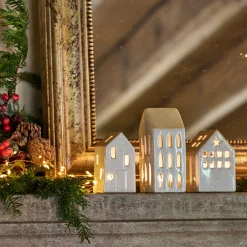 Photophore maisonnette de Noël en dolomite H10,6cm - gris