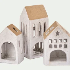 Photophore maisonnette de Noël en dolomite H10,6cm - gris