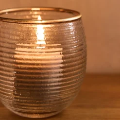 Photophore strié en verre D9cm - transparent