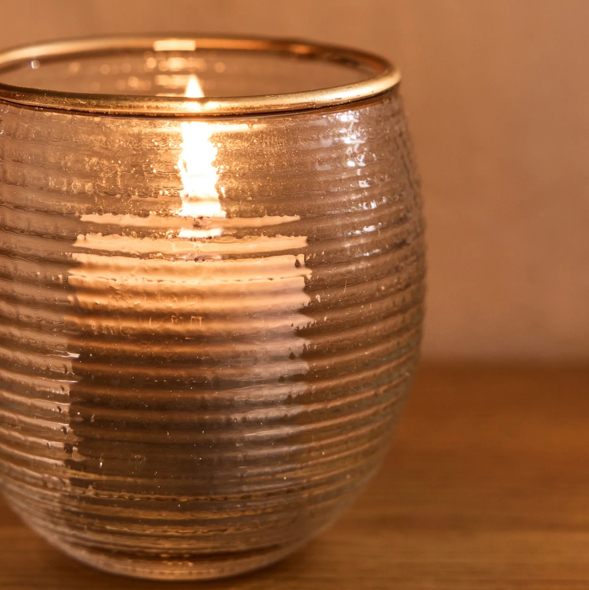 Photophore strié en verre D9cm - transparent