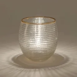 Photophore strié en verre D9cm - transparent