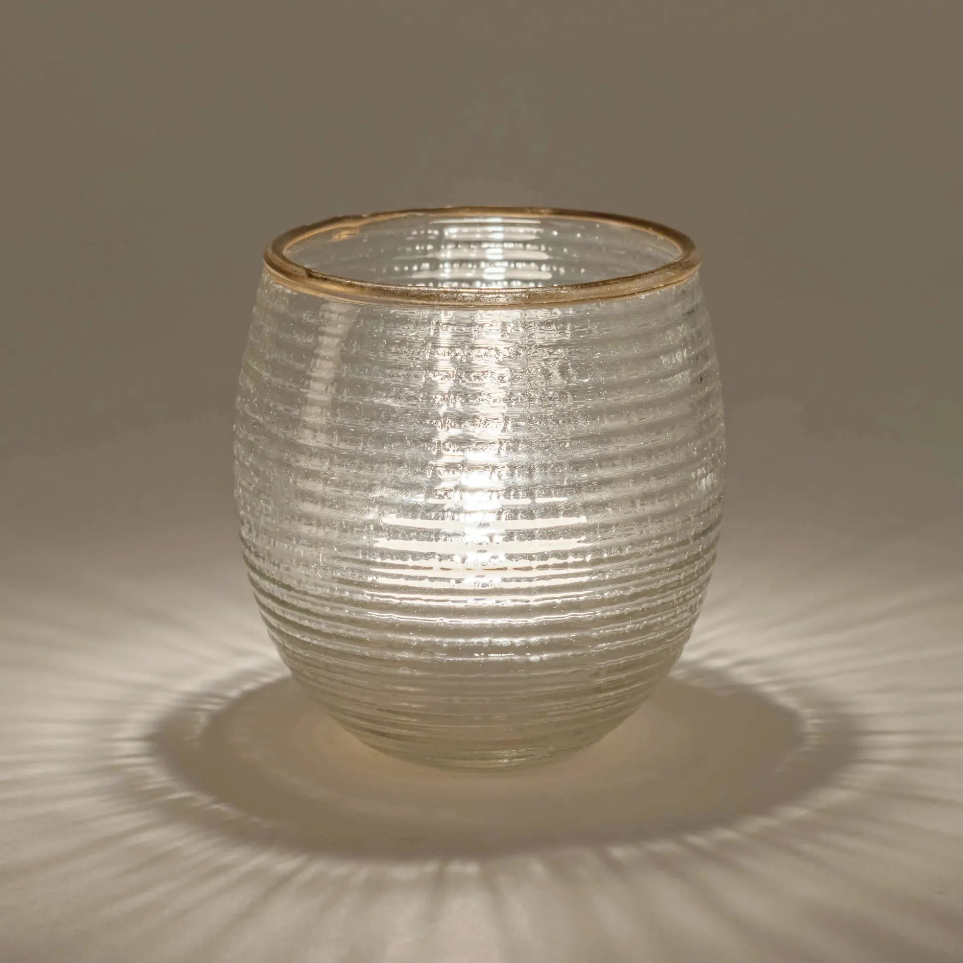 Photophore strié en verre D9cm - transparent