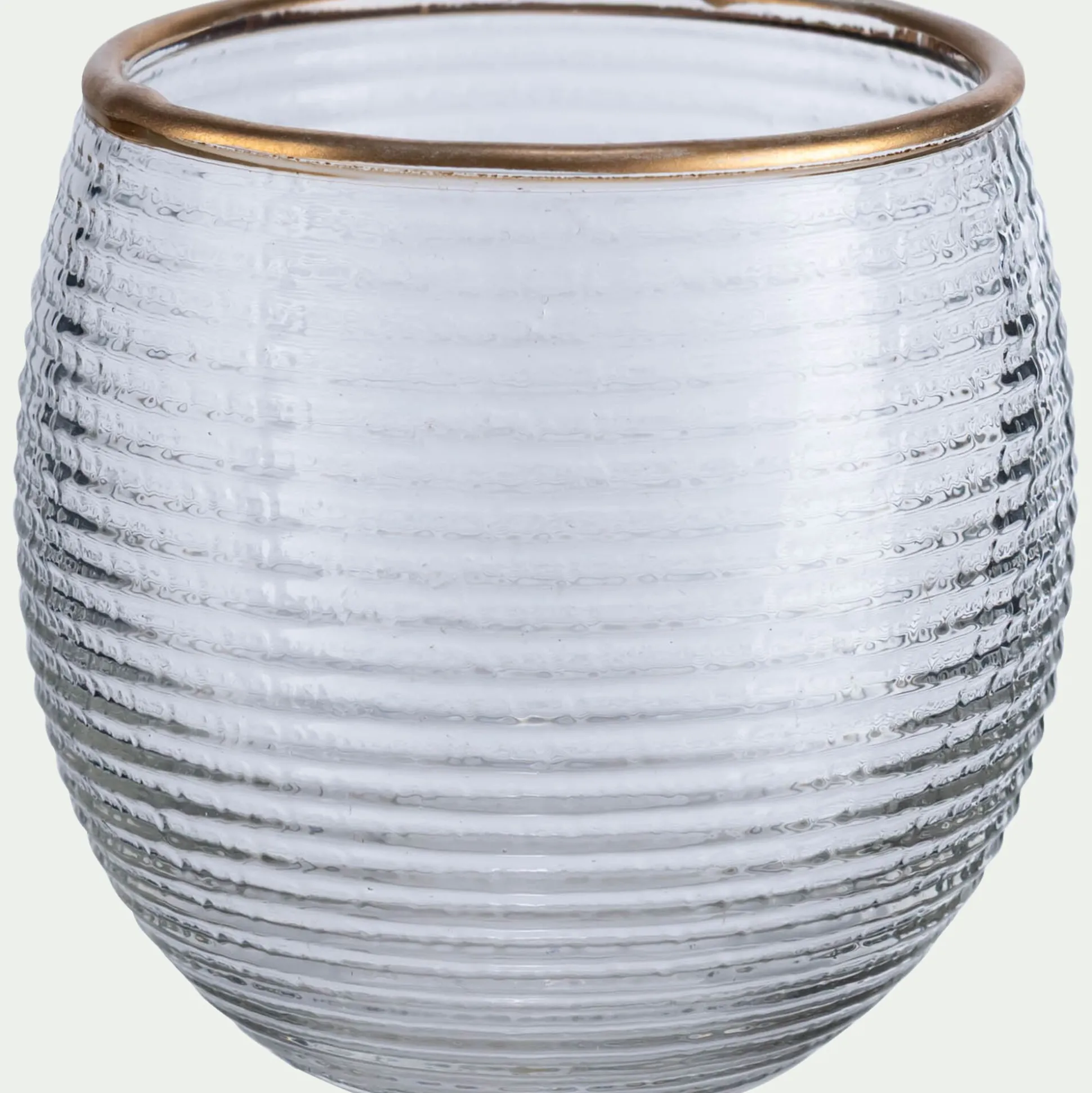 Photophore strié en verre D9cm - transparent