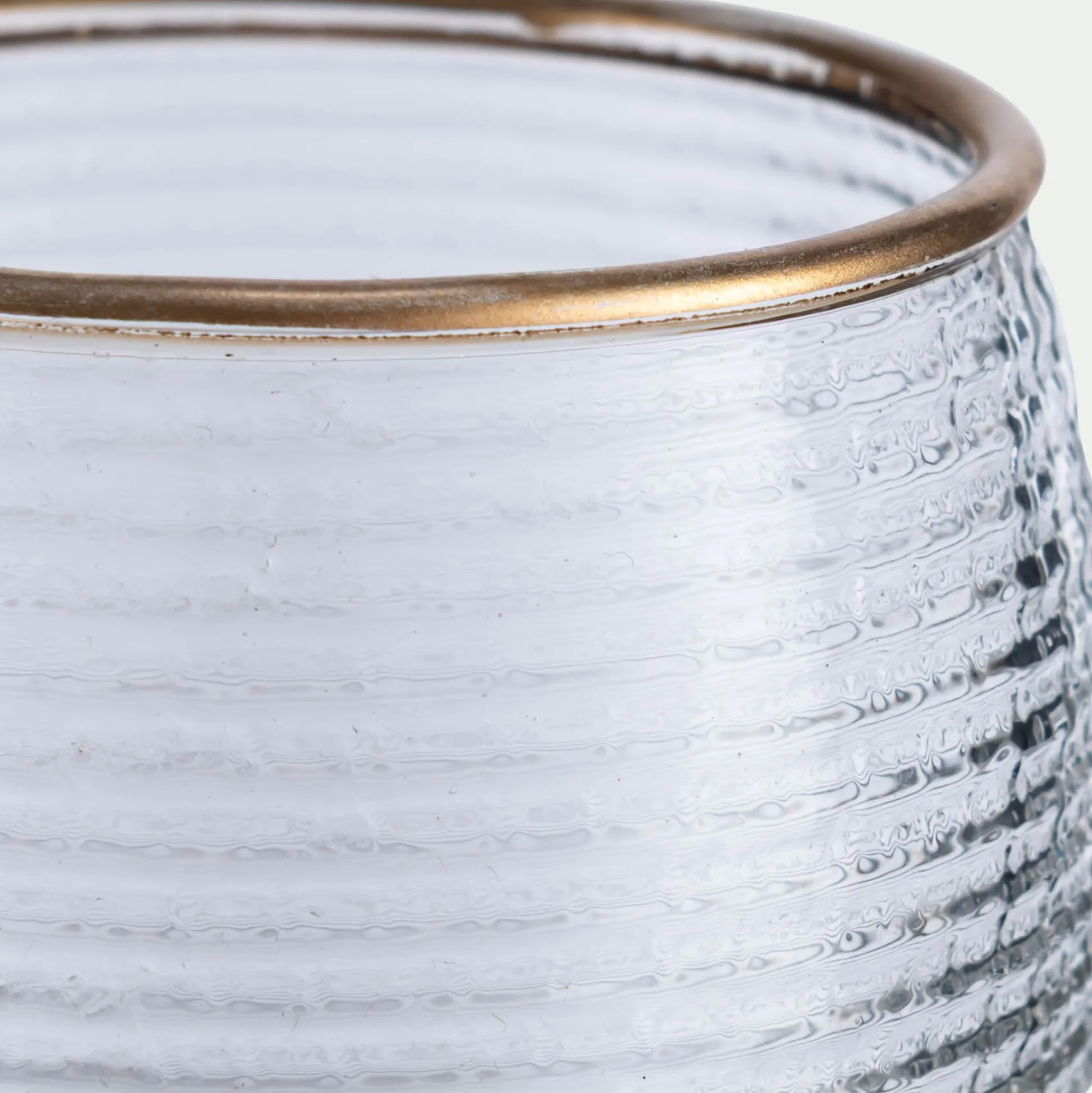 Photophore strié en verre D9cm - transparent