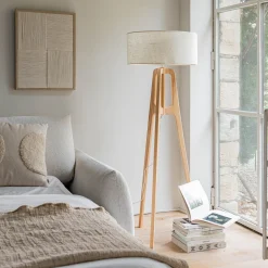 Pied de lampadaire en bois d'hévéa H131 cm - bois clair