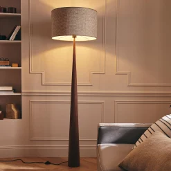 Pied de lampadaire en métal effet bois H157cm - bois foncé