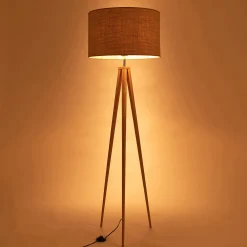 Pied de lampadaire en métal effet bois - naturel H134,50cm