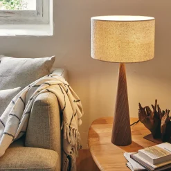 Pied de lampe en métal - effet bois foncé H51,5cm