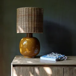 Pied de lampe électrifié en grès D26cm - jaune argan