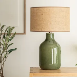 Pied de lampe électrifié en grès D15,5cm - vert