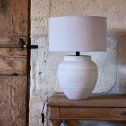 Pied de lampe électrifié en grès D24cm - beige